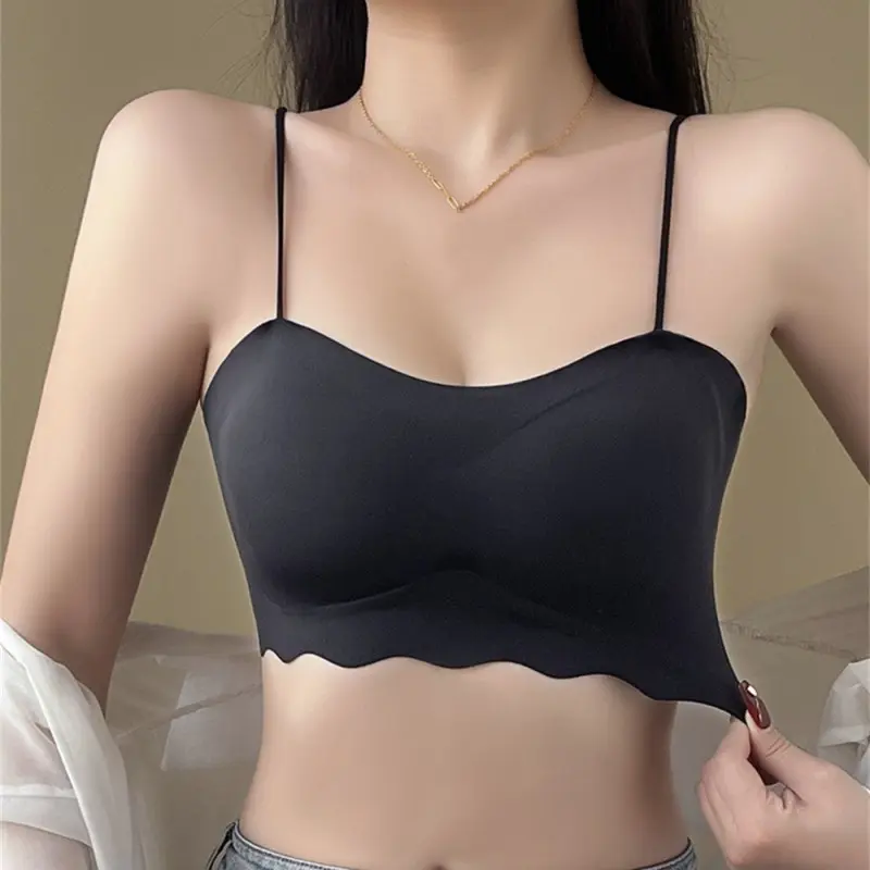 Women's Summer Thin Ice Silk Sexy Top Bra Backless Sports Underwear Comfort Suspenders Solid Color Sleeveless Lingerie Yoga Tops