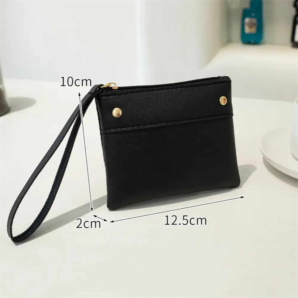Women Short PU Leather Wallet Small Solid Color Coin Purses New Mini Key Pouch Fashion Credit Card Pouch with Wrist Strap
