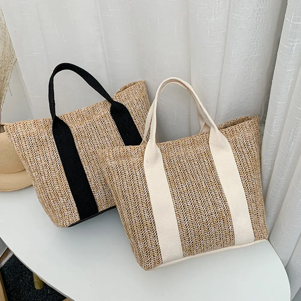 Women Boho Wicker Handbag Bag Tote Beach Straw Woven Summer Rattan Basket Bags Large Capacity Shopping Bag
