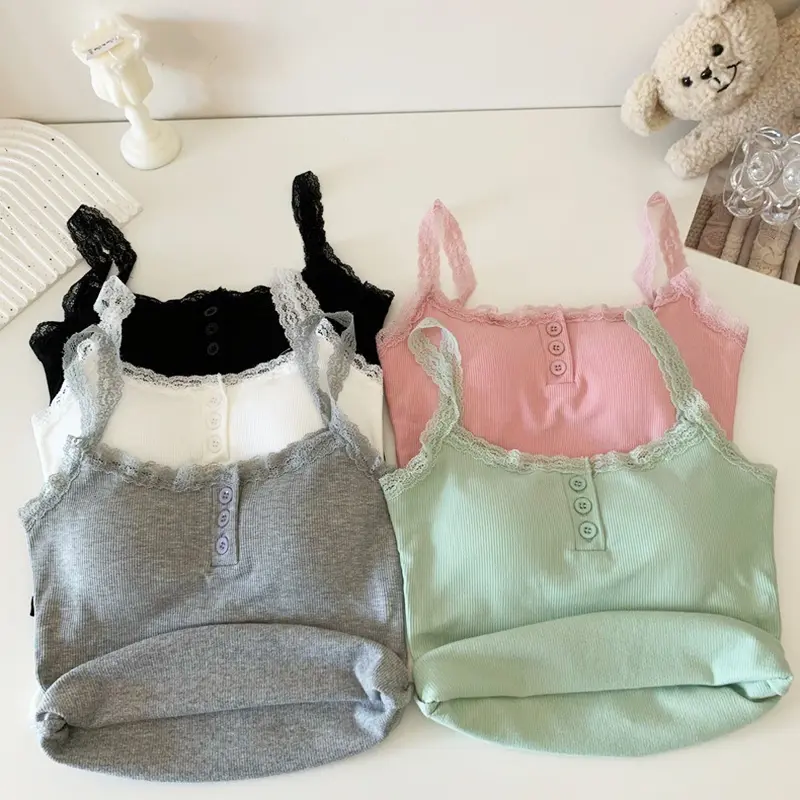 Slim Lace Splicing Camisole For Women Summer Casual Sleeveless Slim Sling Tanks Vest Ladies Sexy Sweet Vest Tops