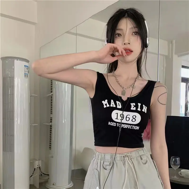 Sleeveless Casual Tank Camis For Women Spring Almighty Letter Print Femme Corset Crop Tops With Built In Bras Tanks Camisoles