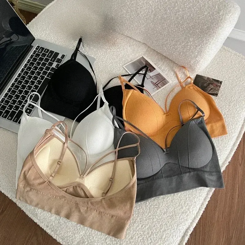 Women's Cotton Underwear Tube Tops Sexy Solid Color Top Girls Fashion Push Up Bra New V-Neck Tank Up Female Lingerie