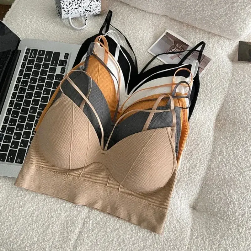 Women's Cotton Underwear Tube Tops Sexy Solid Color Top Girls Fashion Push Up Bra New V-Neck Tank Up Female Lingerie