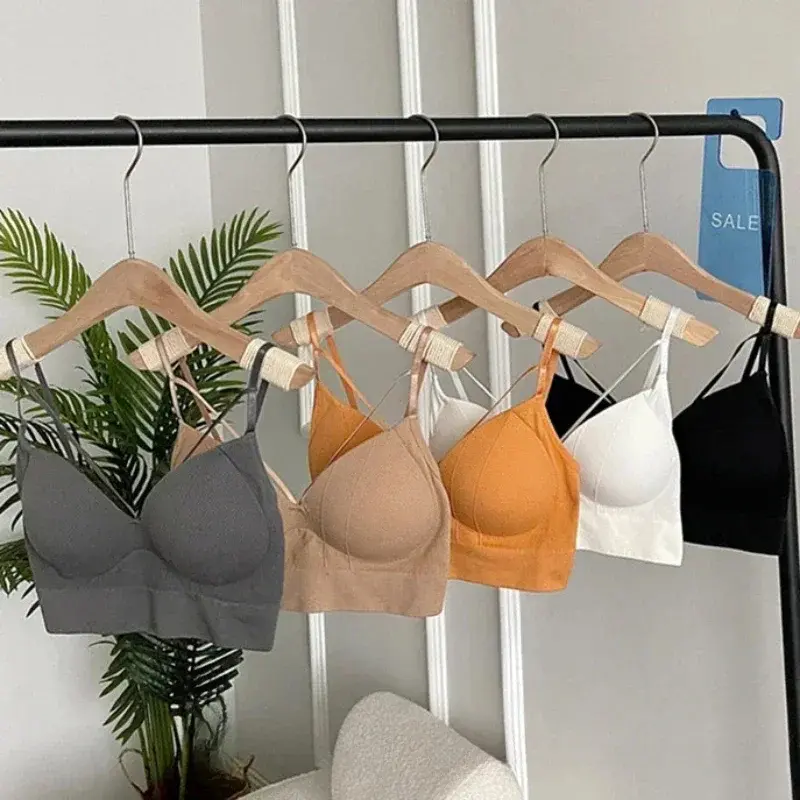 Women's Cotton Underwear Tube Tops Sexy Solid Color Top Girls Fashion Push Up Bra New V-Neck Tank Up Female Lingerie