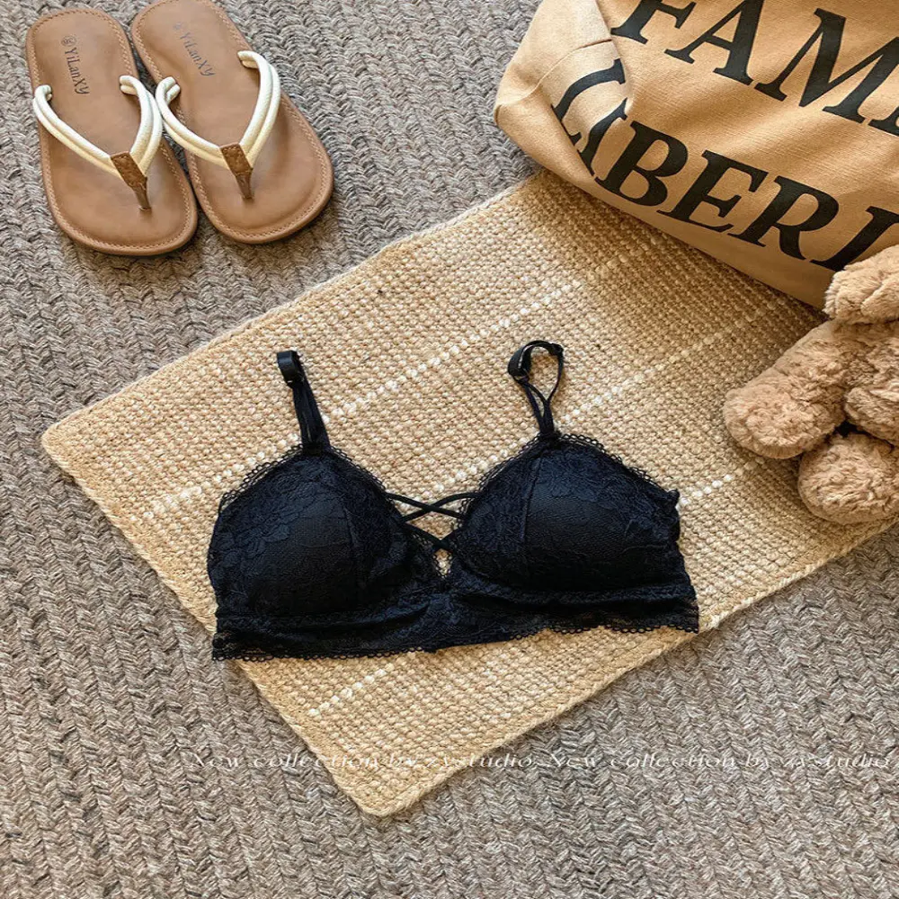 Sexy Lace No Steel Rim Bra Underwear Women'S Deep V Gathering Chest Wrapping Short Tank Top Small Strap
