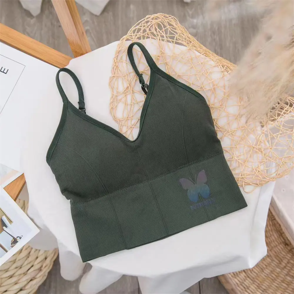 Colorful Butterfly Printed Women Sleeveless Seamless Bra Sexy Crop Tops Tube Top Female Sports Bra Crop Deep V Beauty Back Bra