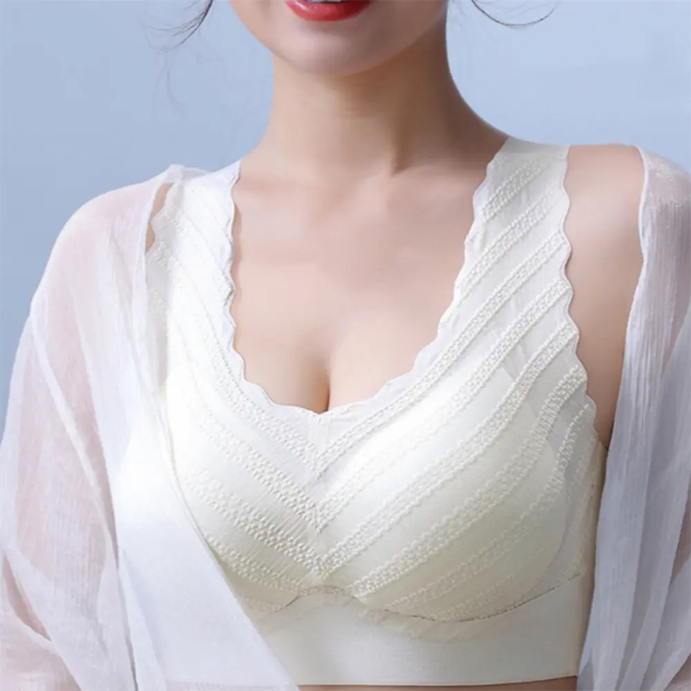 Women Sexy Seamless Lace Bra Breathable Underwear Ladies Brassiere Vest Female Gathers Shock-Proof Wireless Top Chest Bras