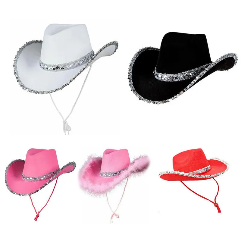 Sequin Cowboy Hat Sequined Curved Brim Jazz Hat Cowgirl Caps Vibrant Colors Bachelorette Party Hats For Stage Performances Hen