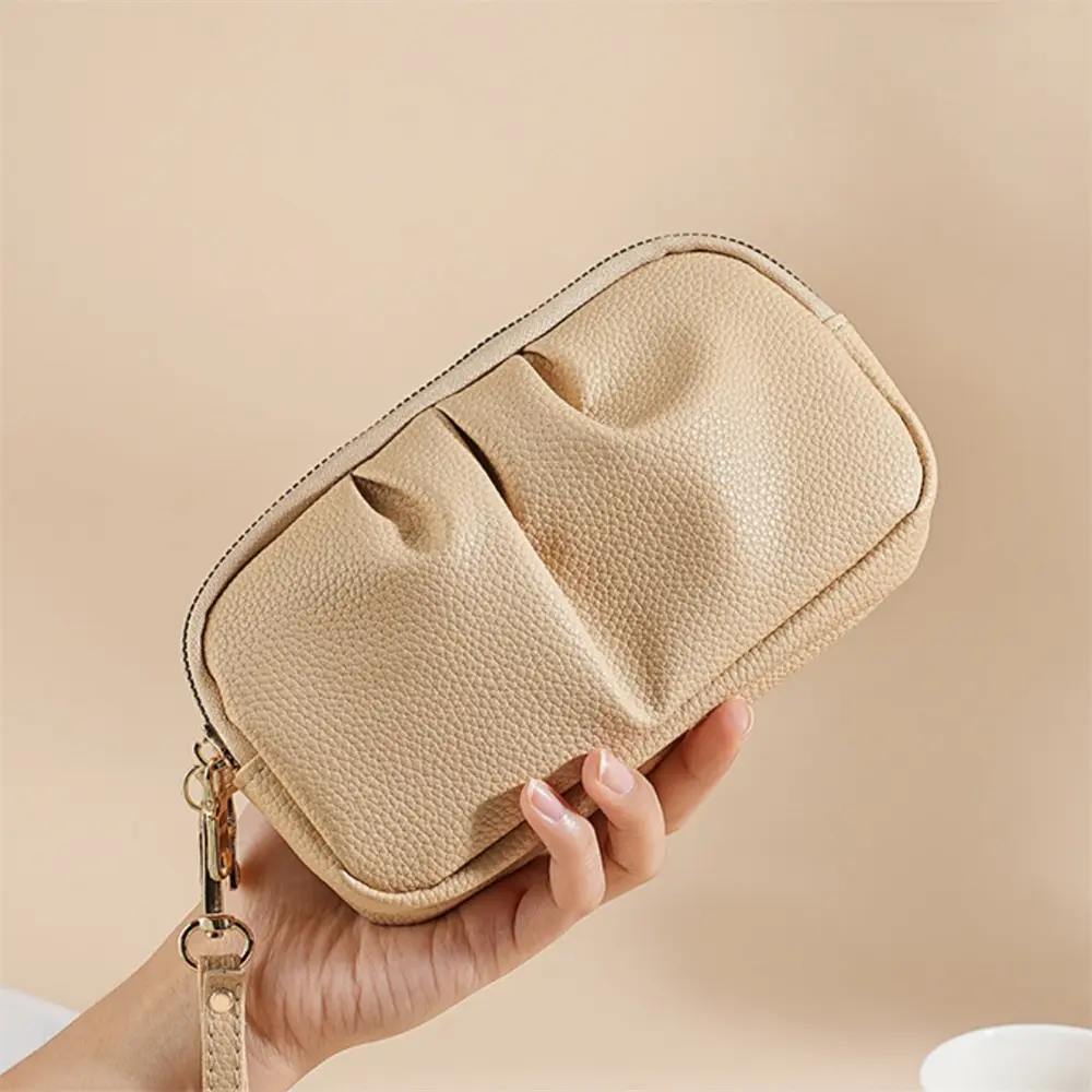 Coin Purse Pu Leather Clutch Bag Wrist Storage Bag Lanyard Double Zipper Purse For Shopping Gift Evening Events