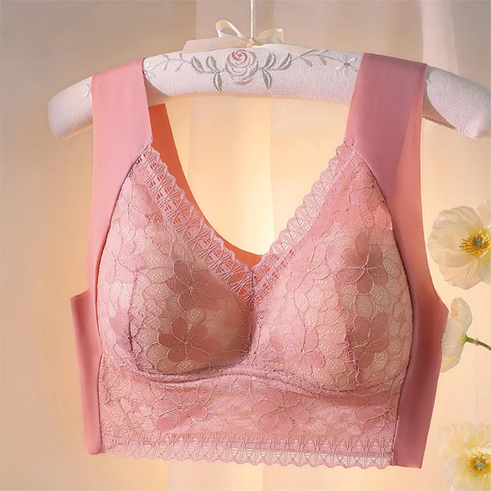 Women Lace Flaower Print Bra Seamless No Steel Ring Underwear Full Cup Bras Comfortable Wireless Lingerie Fitness Sleep Vest