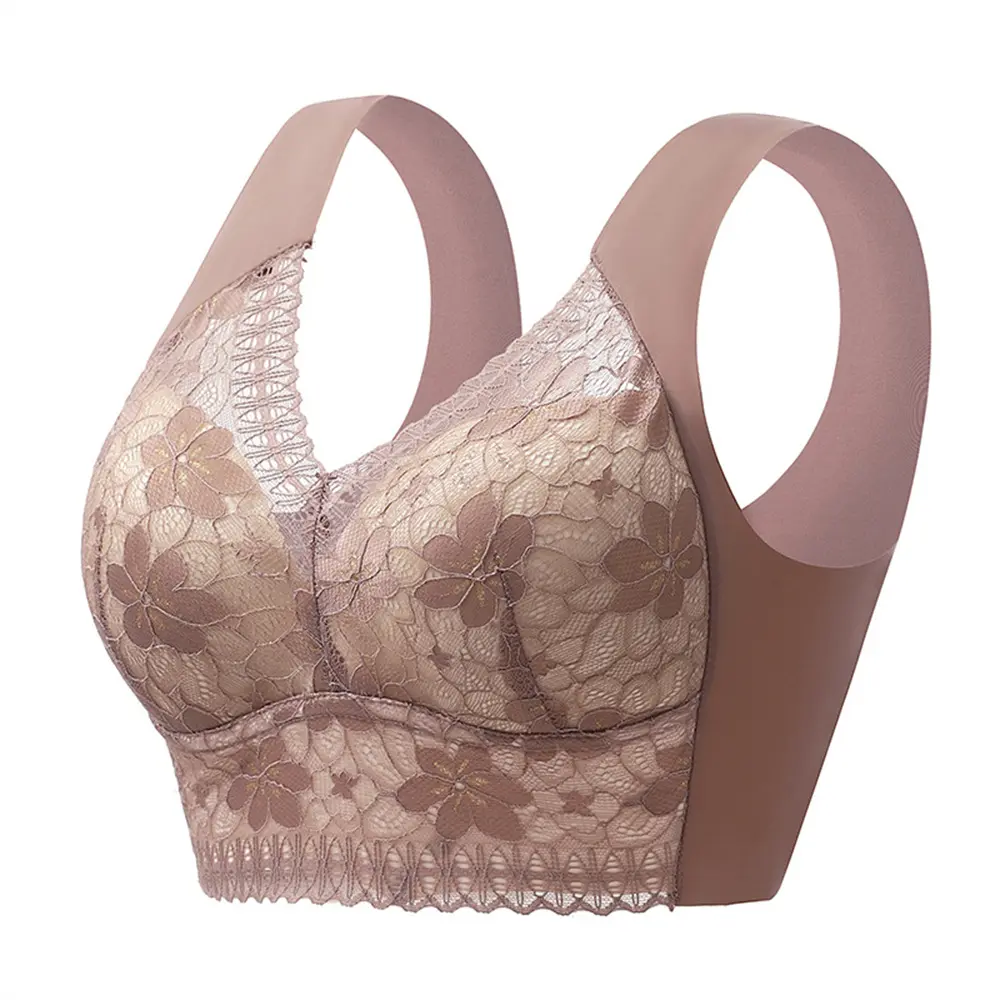 Women Lace Flaower Print Bra Seamless No Steel Ring Underwear Full Cup Bras Comfortable Wireless Lingerie Fitness Sleep Vest