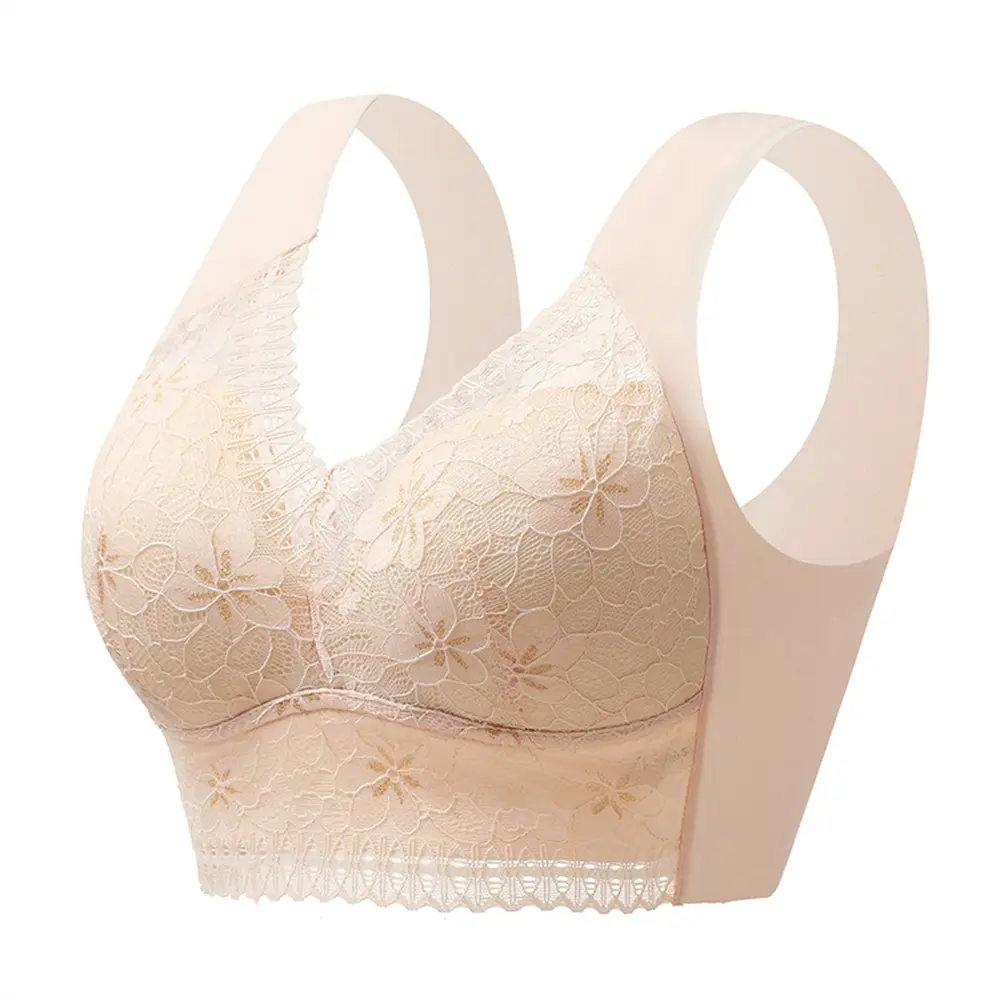 Women Lace Flaower Print Bra Seamless No Steel Ring Underwear Full Cup Bras Comfortable Wireless Lingerie Fitness Sleep Vest