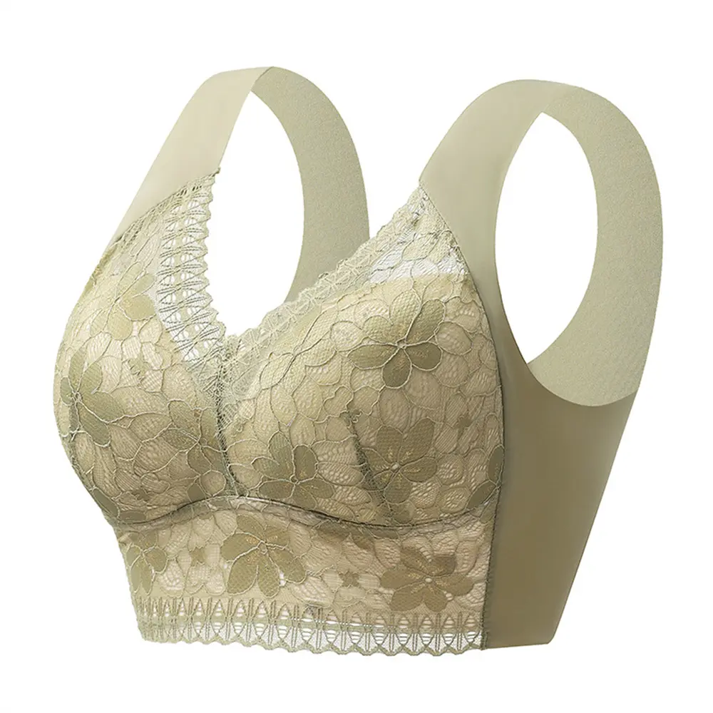 Women Lace Flaower Print Bra Seamless No Steel Ring Underwear Full Cup Bras Comfortable Wireless Lingerie Fitness Sleep Vest