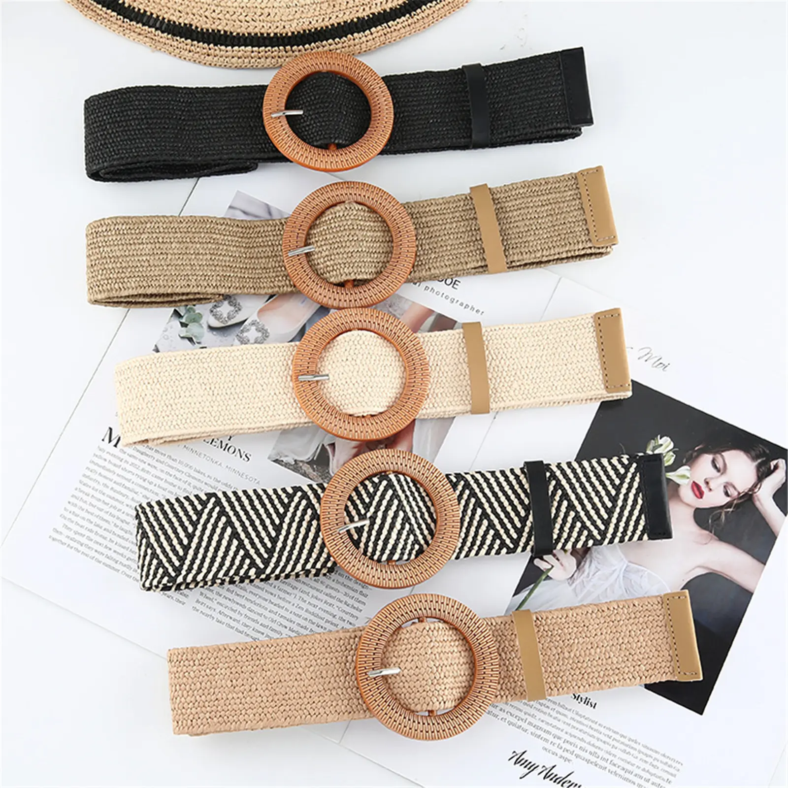 Raffia Belt Plastic Elastic Belt Women’S Belt For Casual Wear Daily Wear Summer Dress