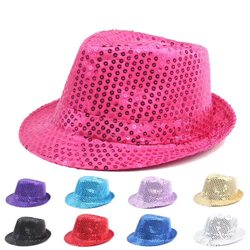 Street Dance Jazz Hat Sequined Cowboy Hat Party Prop Hats Sparkling Sequined Top Hat For Street Dance Dance Performance Costume