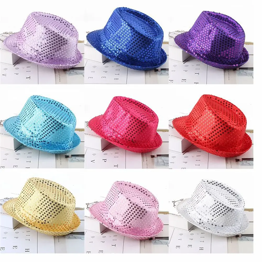 Street Dance Jazz Hat Sequined Cowboy Hat Party Prop Hats Sparkling Sequined Top Hat For Street Dance Dance Performance Costume