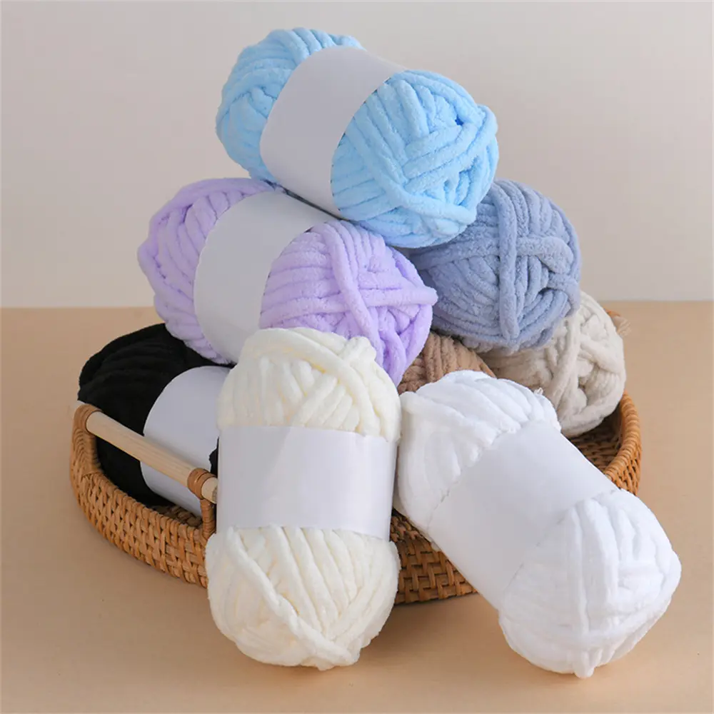 50g/ball Thick Velvet Yarn Blended Colorful Strip Dye Ice Strip Line Chenille Yarn DIY Knitting Wool Line Baby Scarf Hat Blanket