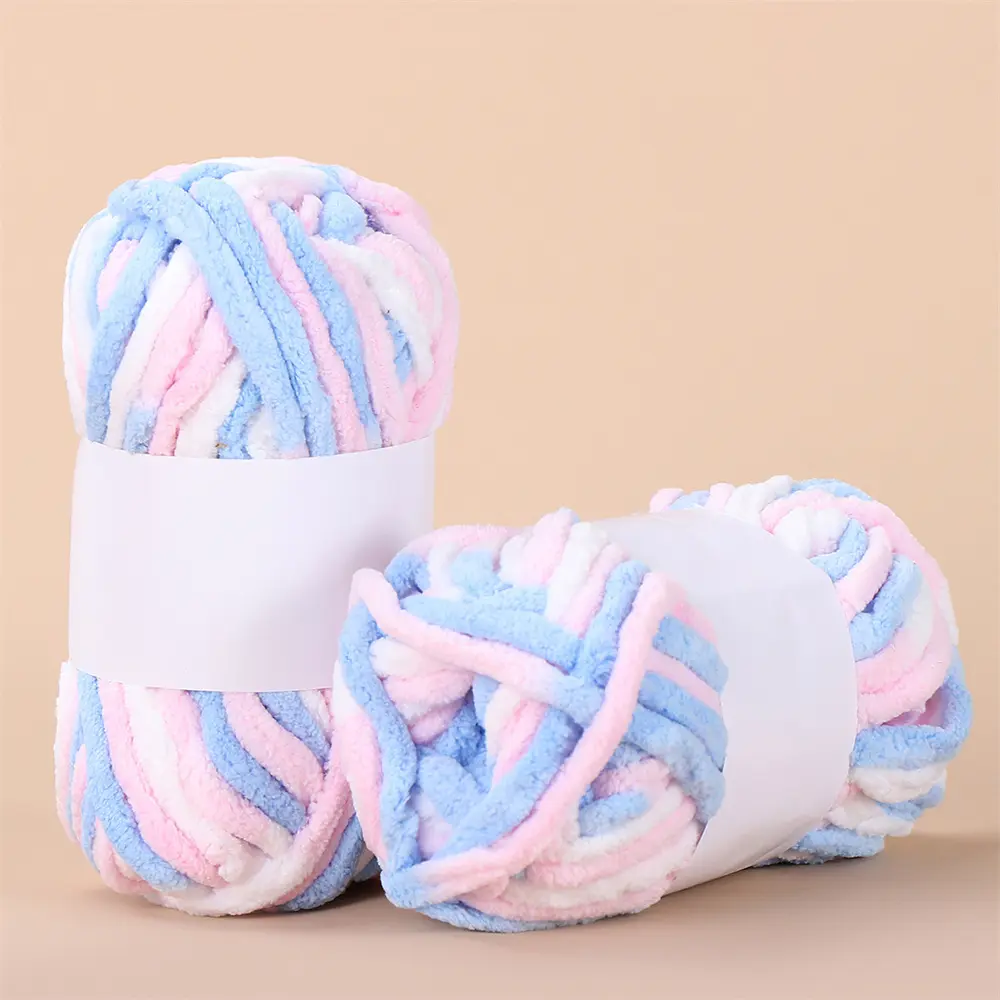 50g/ball Thick Velvet Yarn Blended Colorful Strip Dye Ice Strip Line Chenille Yarn DIY Knitting Wool Line Baby Scarf Hat Blanket