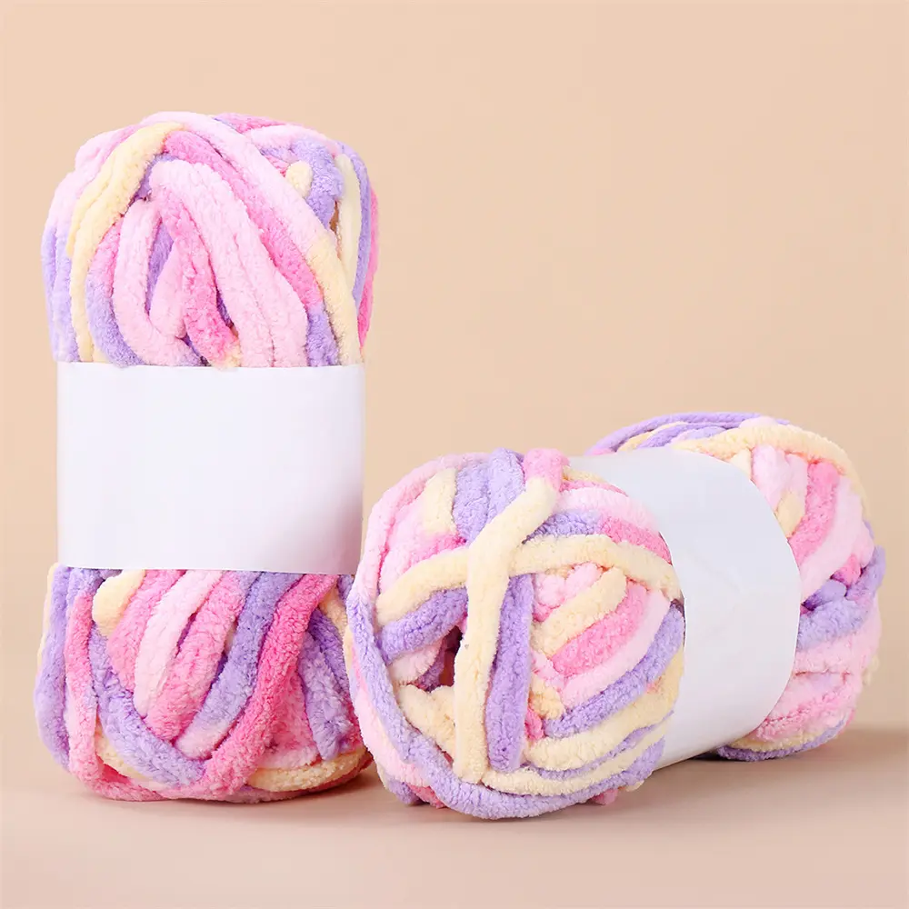 50g/ball Thick Velvet Yarn Blended Colorful Strip Dye Ice Strip Line Chenille Yarn DIY Knitting Wool Line Baby Scarf Hat Blanket