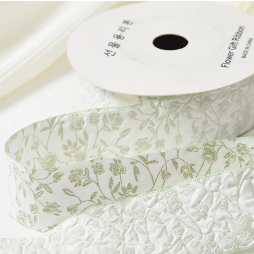 2.5cm /4cm 10 Yards Embossed Floral Ribbon Small Flowers Pattern Baking Ribbons DIY Flower Bouquet Birthday Gift Wrap Ribbon