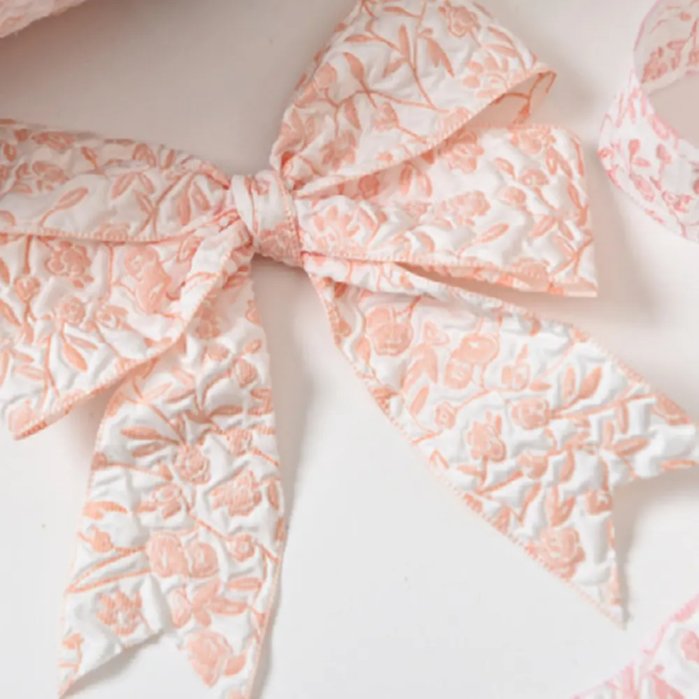 2.5cm /4cm 10 Yards Embossed Floral Ribbon Small Flowers Pattern Baking Ribbons DIY Flower Bouquet Birthday Gift Wrap Ribbon