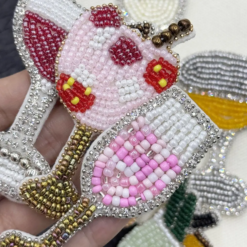 Juice Cup,Cocktail Cup,Champagne Glass,Beaded Rhinestones Brooch Sewing Appliques Patches interesting Fashion Decor For Clothing