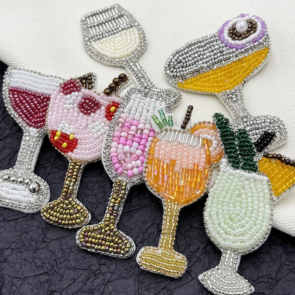 Juice Cup,Cocktail Cup,Champagne Glass,Beaded Rhinestones Brooch Sewing Appliques Patches interesting Fashion Decor For Clothing
