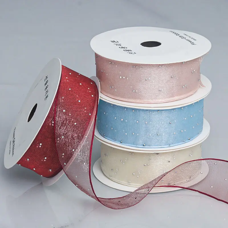 Hot Drilling Yarn Ribbon 4cm Wide Silver Dots Organza Gauze Ribbon Ribbon 10 Yards For Party Decoration Gift Wrapping Wedding