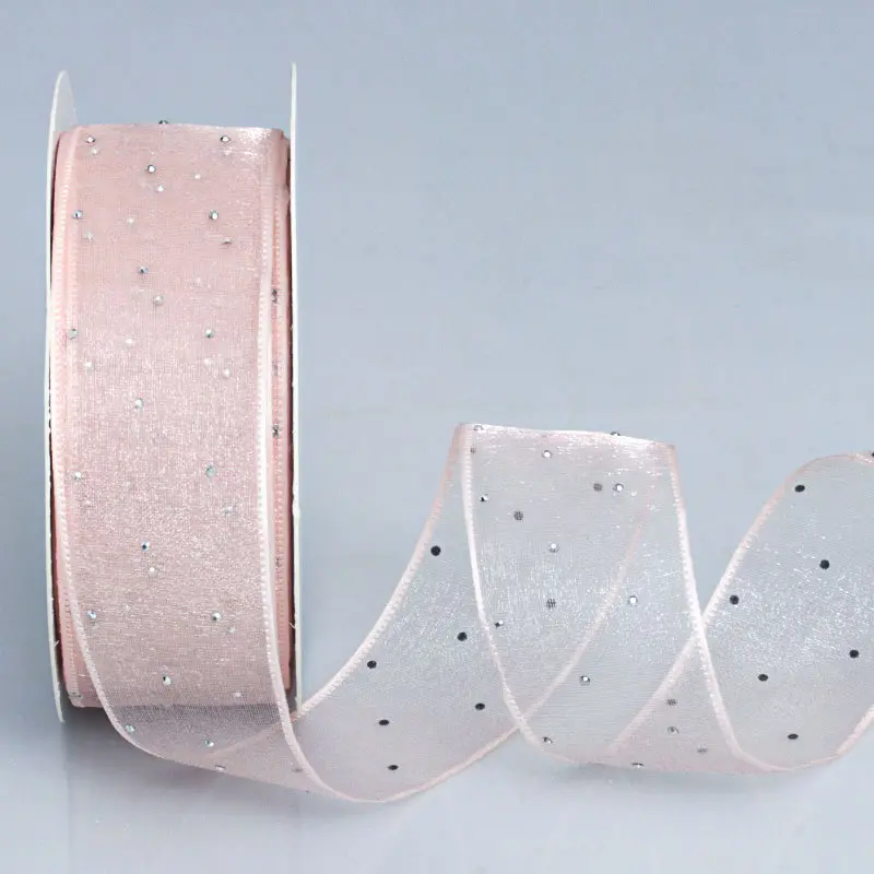 Hot Drilling Yarn Ribbon 4cm Wide Silver Dots Organza Gauze Ribbon Ribbon 10 Yards For Party Decoration Gift Wrapping Wedding