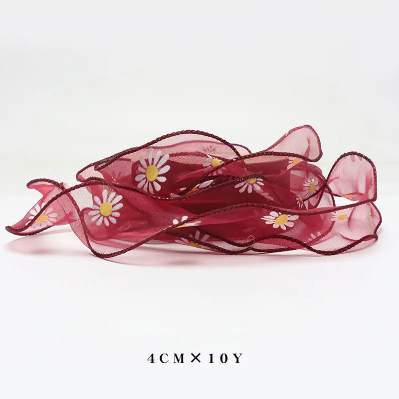 9M 4CM Daisy Pattern Fishtail Yarn Ribbon For DIY Bow Hair Ornament Bouquet Gift Wrapping Material Wave Silk Ribbons Party Decor