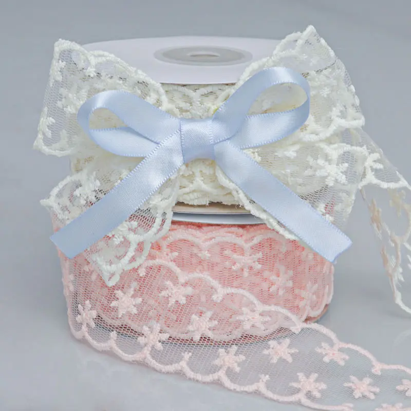 10yards 35mm Lace Embroidery Ribbon Flower Printing Mesh Ribbon For Handmade DIY Clothing Bow Gift Wrapping Decoration