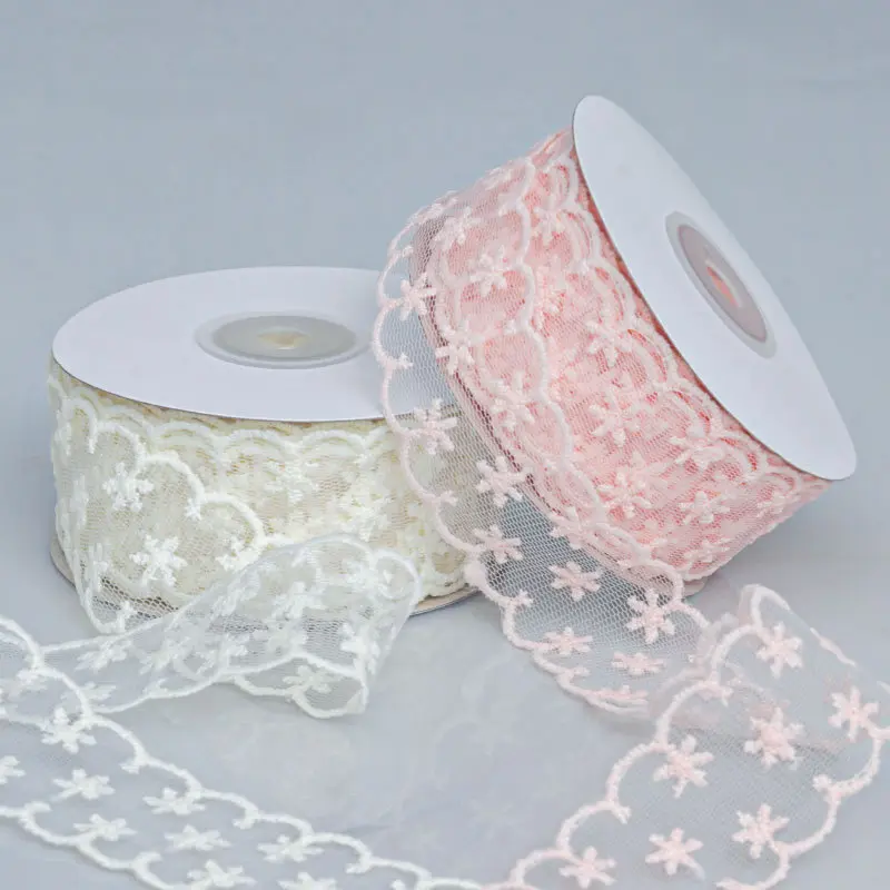 10yards 35mm Lace Embroidery Ribbon Flower Printing Mesh Ribbon For Handmade DIY Clothing Bow Gift Wrapping Decoration