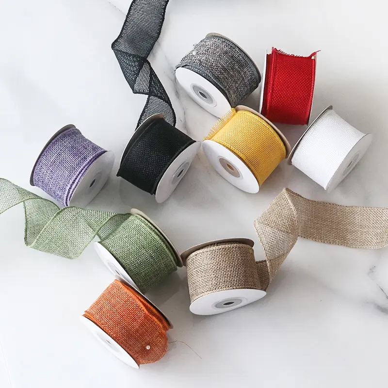 4cm 5Yards/Roll Imitation Linen Iron Wired Edge Ribbons DIY Crafts Burlap Ribbon Christmas Easter Wreath Decoration Bows Ribbon