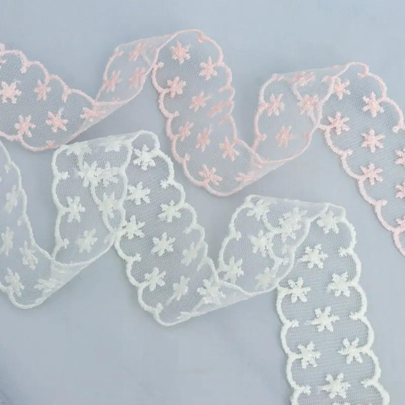 10yards 35mm Lace Embroidery Ribbon Flower Printing Mesh Ribbon For Handmade DIY Clothing Bow Gift Wrapping Decoration