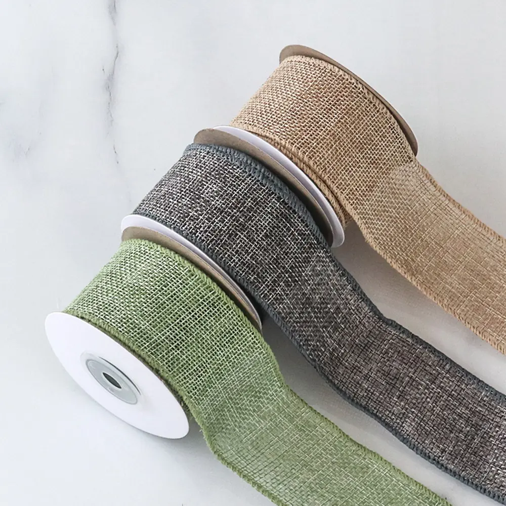 4cm 5Yards/Roll Imitation Linen Iron Wired Edge Ribbons DIY Crafts Burlap Ribbon Christmas Easter Wreath Decoration Bows Ribbon