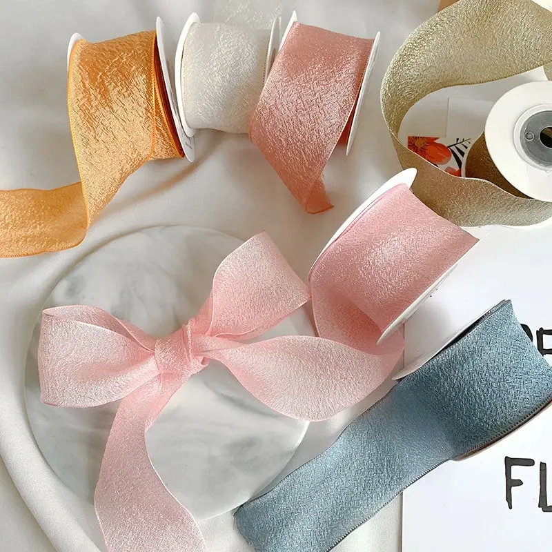40mm/10 Yards Glossy Fishtail Yarn Ribbon Fantasy Chiffon Ribbon For Baby Shower Gift Wrapping Bouquet Hair Corsages DIY Crafts