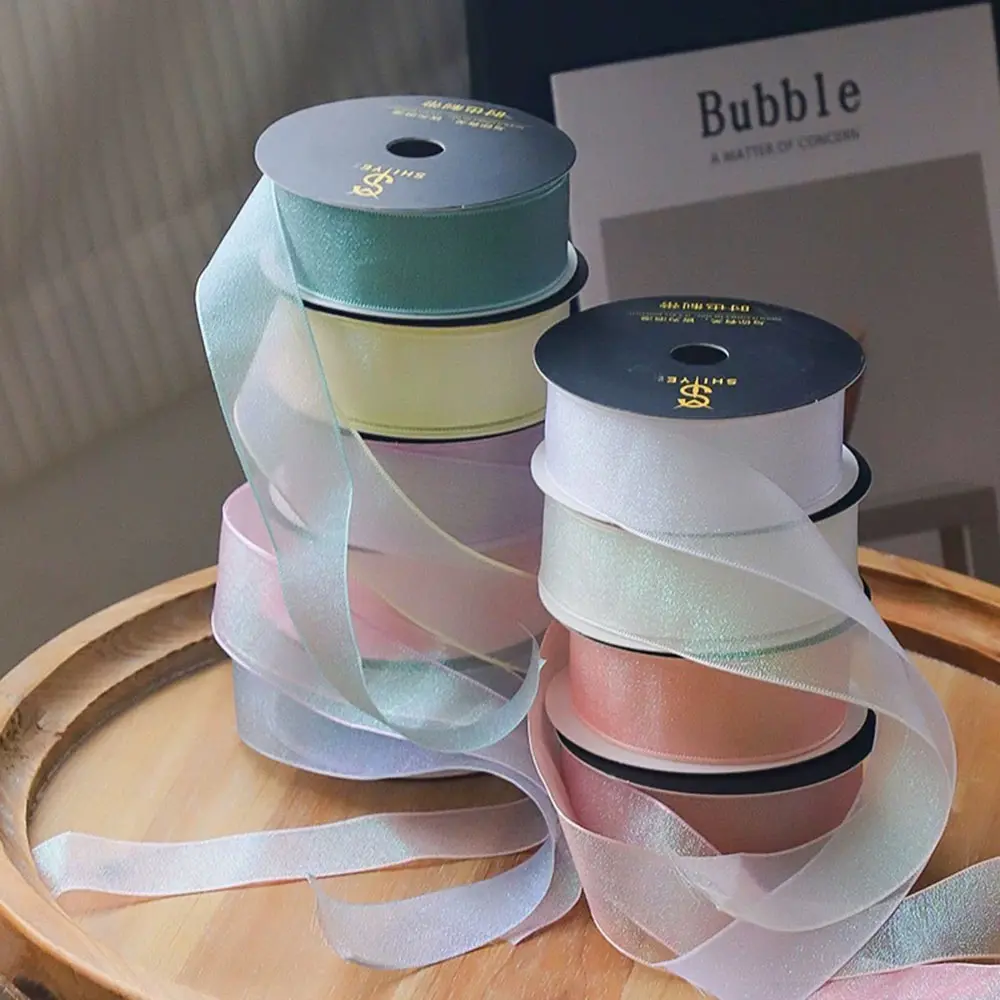 25mm/10 Yards Colourful Reflective Fishtail Yarn Ribbon Fantasy Mesh Ribbon Baby Shower Gift Wrapping Hair Corsages DIY Crafts