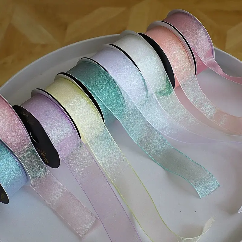 25mm/10 Yards Colourful Reflective Fishtail Yarn Ribbon Fantasy Mesh Ribbon Baby Shower Gift Wrapping Hair Corsages DIY Crafts