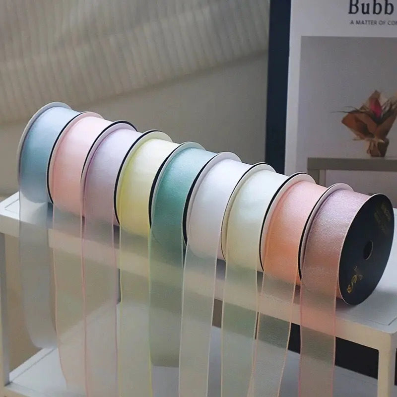 25mm/10 Yards Colourful Reflective Fishtail Yarn Ribbon Fantasy Mesh Ribbon Baby Shower Gift Wrapping Hair Corsages DIY Crafts