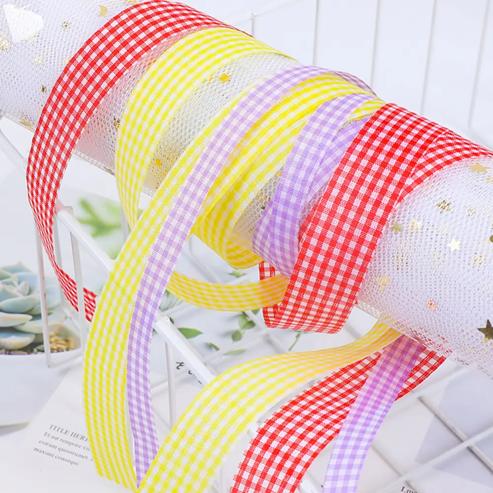 50Yard 1cm Plaid Ribbon Grid Ribbon For Home Wedding Christmas Party Decoration DIY Craft Gift Bouquet Wrapping Sewing Supplies
