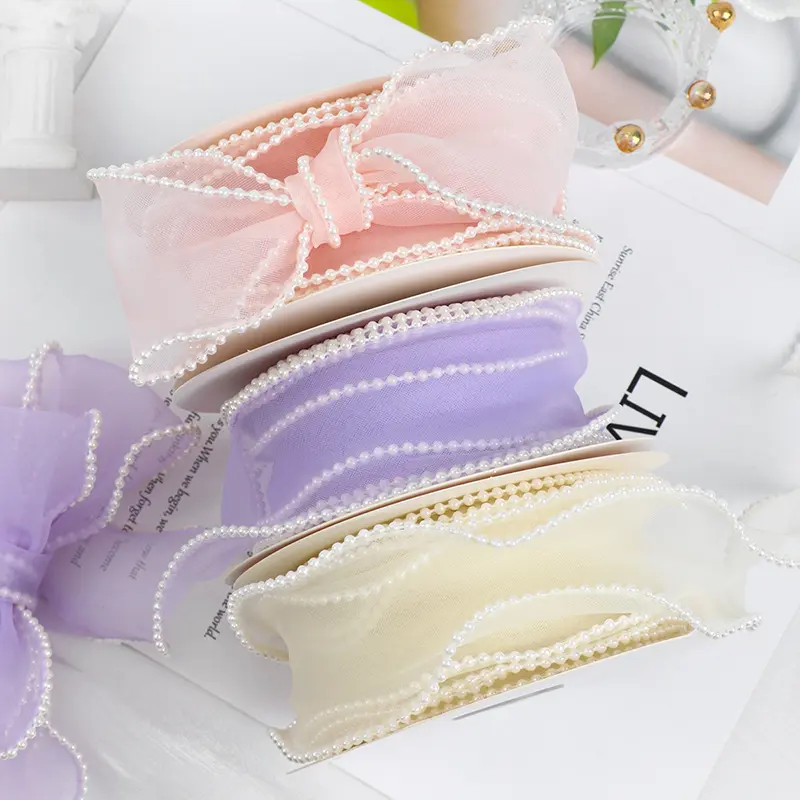 4cm Pearl Fishtail Yarn Ribbon Handmade Bead Wavy Edge Decoration DIY Lace Bow Hair Accessories Material Gift Packaging Supplies