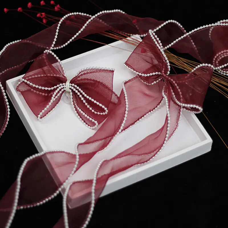 4cm Pearl Fishtail Yarn Ribbon Handmade Bead Wavy Edge Decoration DIY Lace Bow Hair Accessories Material Gift Packaging Supplies
