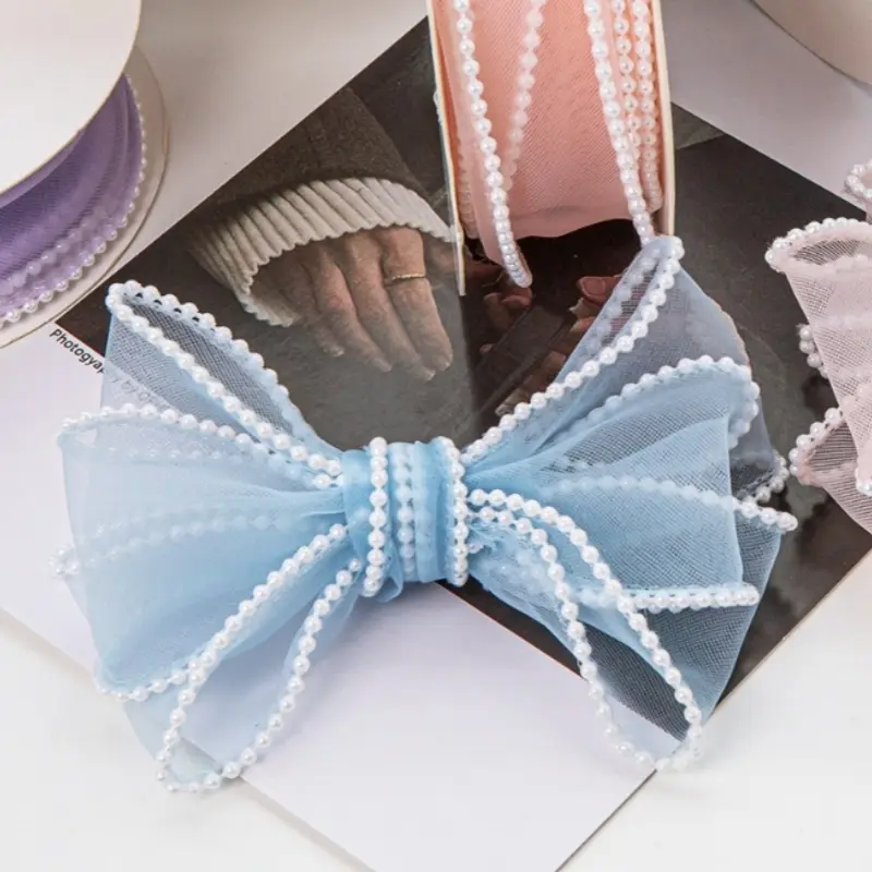 4cm Pearl Fishtail Yarn Ribbon Handmade Bead Wavy Edge Decoration DIY Lace Bow Hair Accessories Material Gift Packaging Supplies