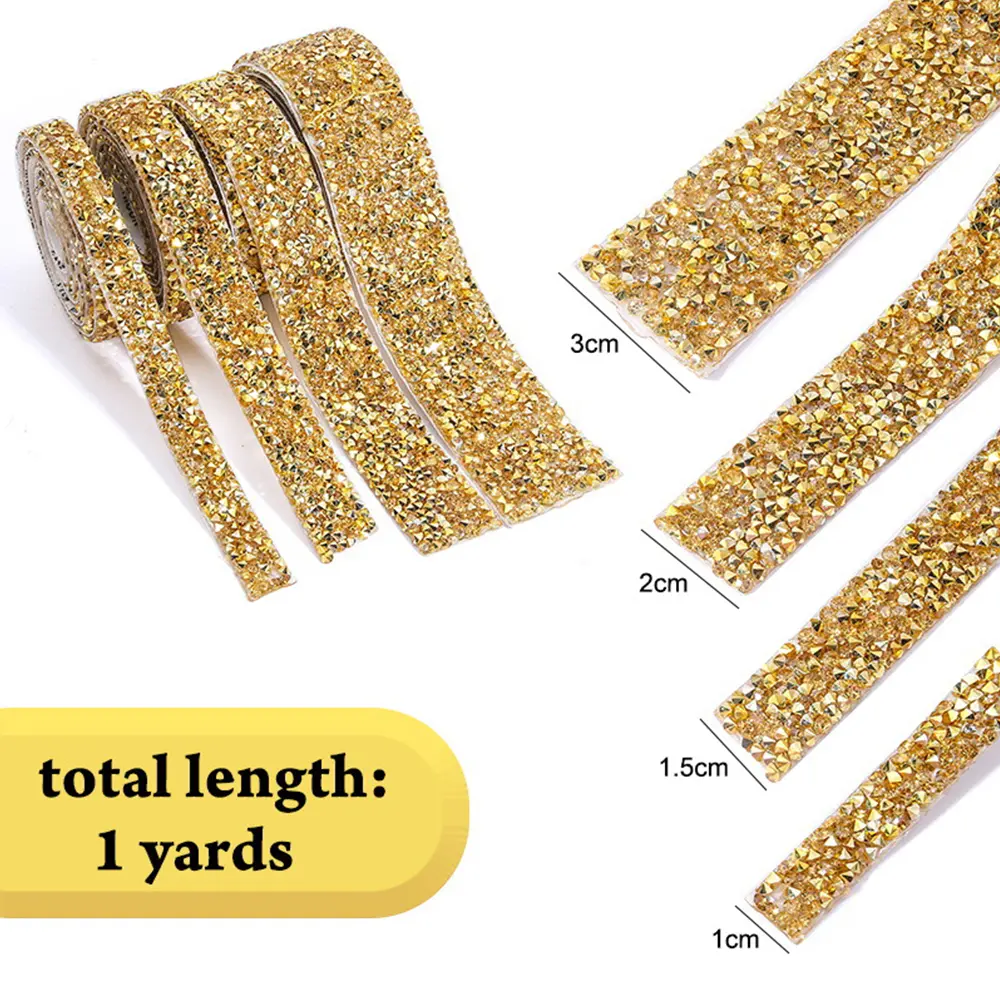 1 Yard Self-Adhesive Crystal Rhinestone Ribbon Diamond Rhinestone Bling Ribbons Roll Banding Belt Wrap for Party Crafts