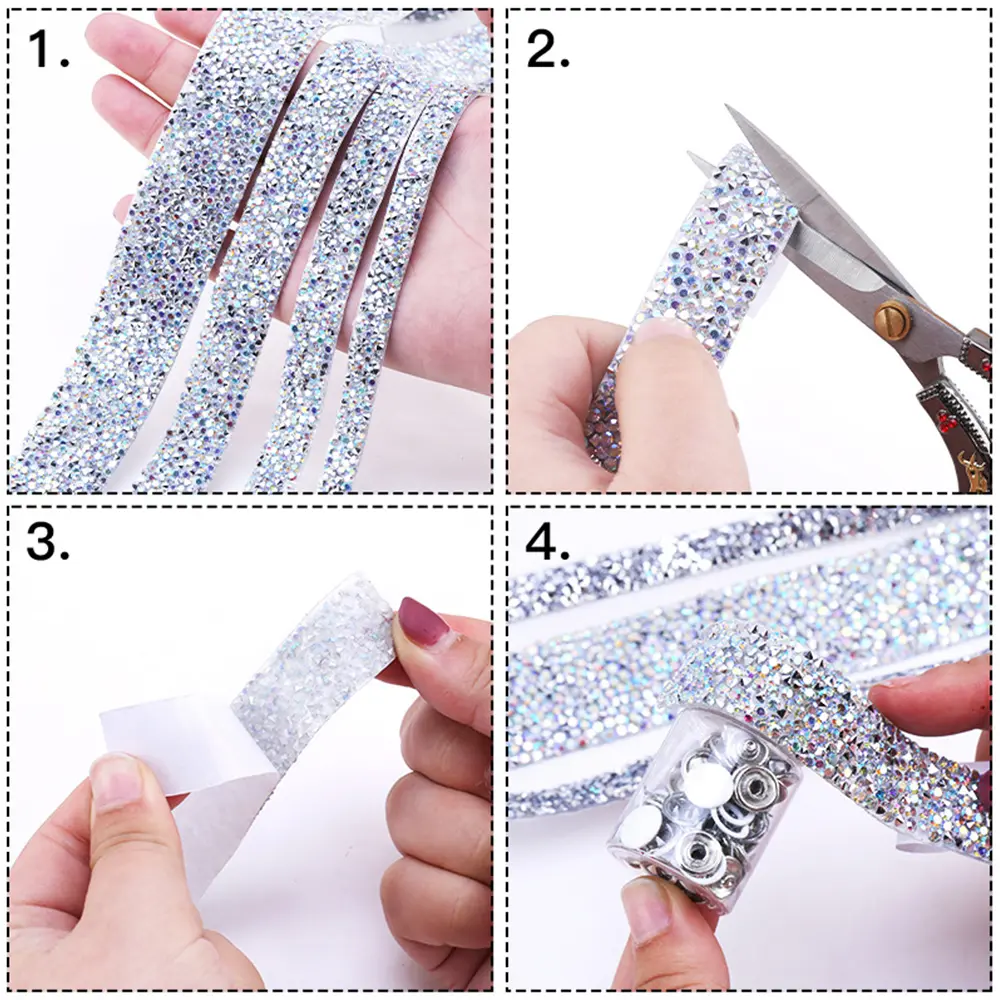 1 Yard Self-Adhesive Crystal Rhinestone Ribbon Diamond Rhinestone Bling Ribbons Roll Banding Belt Wrap for Party Crafts