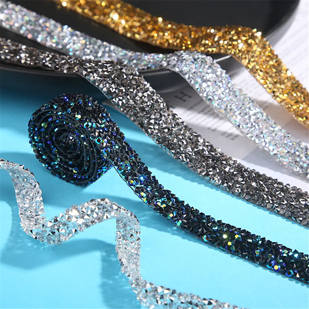 1 Yard 20mm Glitter Rhinestone Chain Tape Trim Resin Crystal Decoration DIY Belt Garment Strass Hotfix Applique Craft