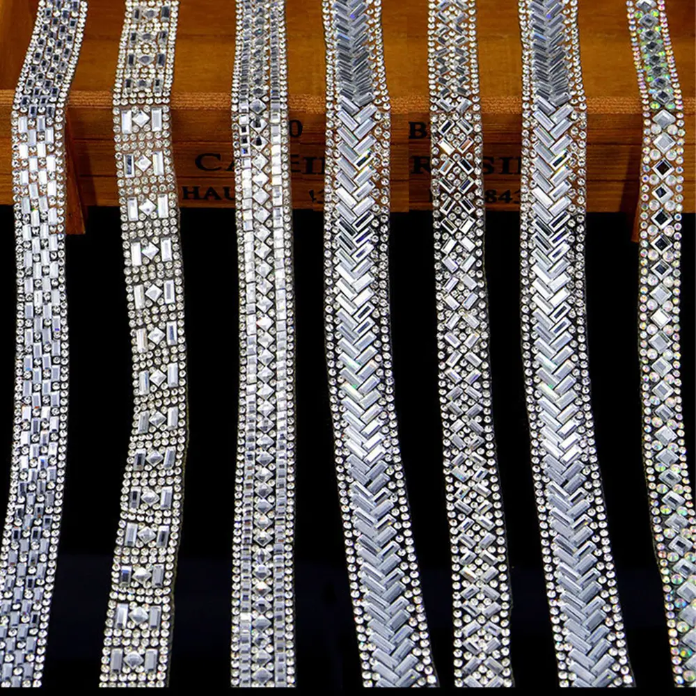 Crystal rhinestone Strip DIY Diamond Hot Fix Glitter Ribbon Decoration DIY Belt Clothing Accessories Hot-melt Adhesive Trim