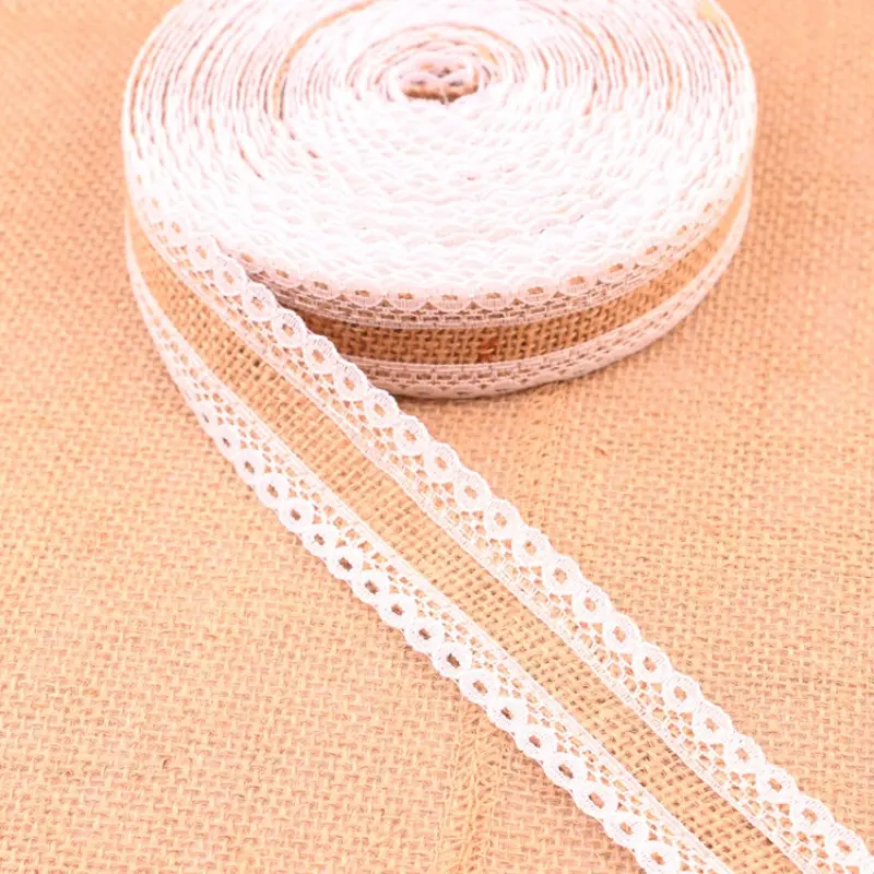 5Meters/Lot 25mm DIY Lace Jute Burlap Hessian Ribbon Rolls with White Lace Vintage Rustic Wedding Christmas Gift Wrapping Decor