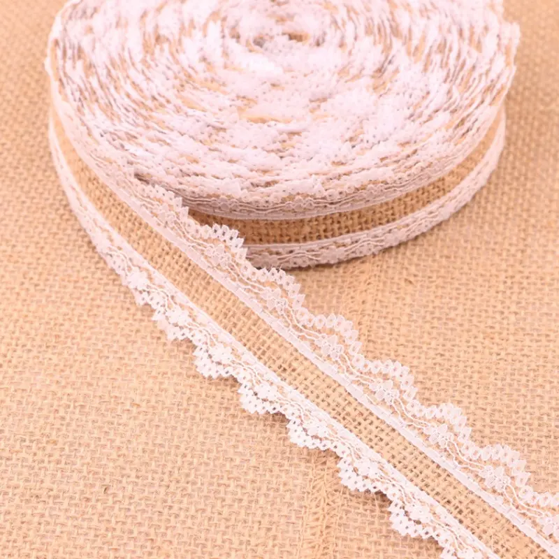 5Meters/Lot 25mm DIY Lace Jute Burlap Hessian Ribbon Rolls with White Lace Vintage Rustic Wedding Christmas Gift Wrapping Decor