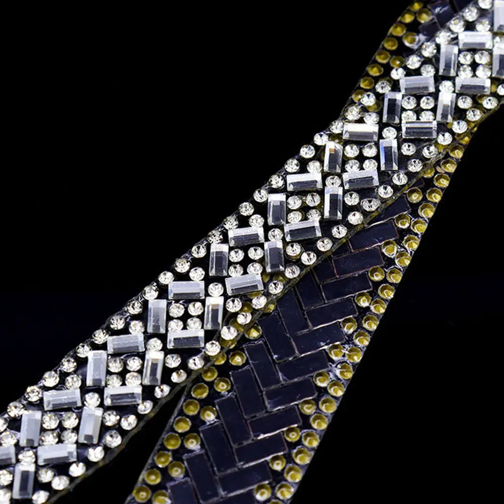 Crystal rhinestone Strip DIY Diamond Hot Fix Glitter Ribbon Decoration DIY Belt Clothing Accessories Hot-melt Adhesive Trim
